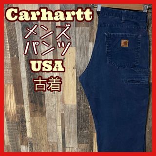 カーハート(carhartt)のカーハート メンズ ロゴ ワーク L 34 ネイビー パンツ USA古着 90s(ワークパンツ/カーゴパンツ)