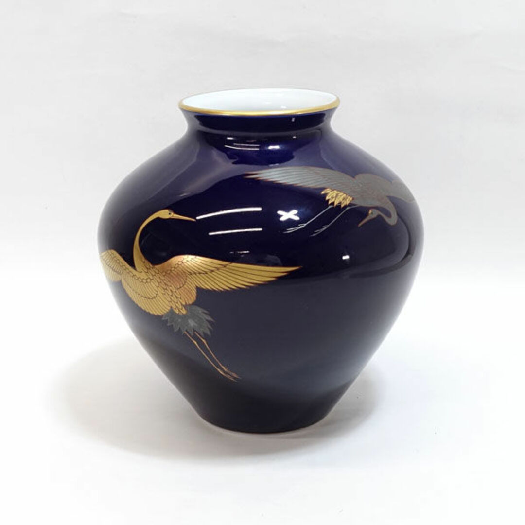 美品香蘭社の花瓶 鶴 金彩 瑠璃色 こだわら 美品香蘭社の花瓶 鶴 金彩 瑠璃色 こだわら