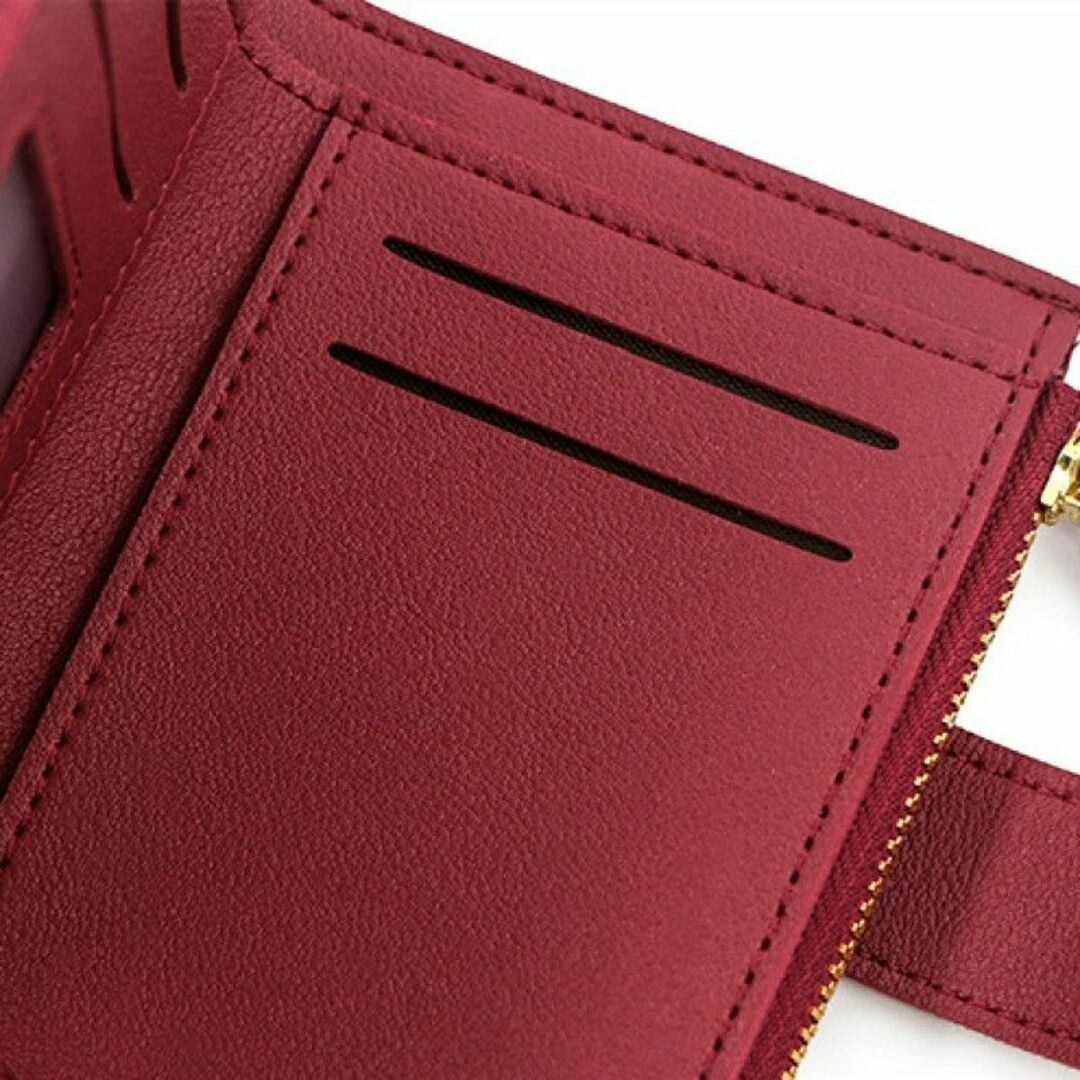 ミニ財布 レッド 小銭入れ 二つ折り 財布 シンプル カード入れ コンパクト レディースのファッション小物(財布)の商品写真