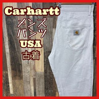 カーハート(carhartt)のカーハート メンズ 極太 ロゴ グレー ワーク L 33 パンツ 古着 90s(ワークパンツ/カーゴパンツ)