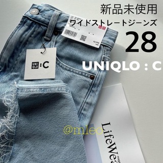 【新品】ユニクロシー UNIQLO C ワイドストレートジーンズ ブルー 28(デニム/ジーンズ)