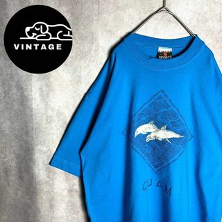 【半袖Tシャツ　イルカ刺繍　USA   青　ストリート　古着】(Tシャツ/カットソー(半袖/袖なし))