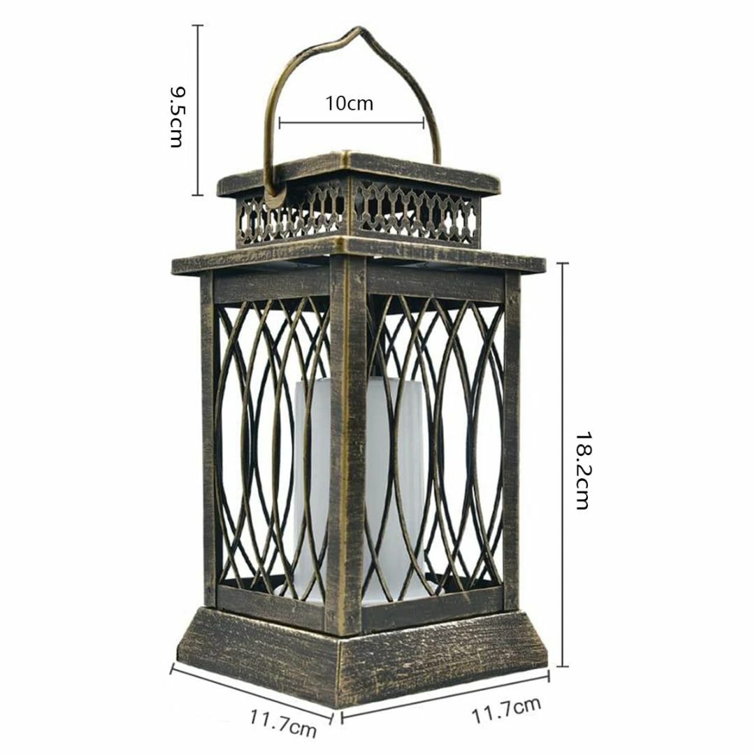 【色:市松模様の黄色の光】ソーラーランタン、金属が点滅する炎、ソーラーライト屋外 スポーツ/アウトドアのアウトドア(ライト/ランタン)の商品写真