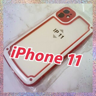 【iPhone11】レッド iPhoneケース 大人気 シンプル フレーム(iPhoneケース)