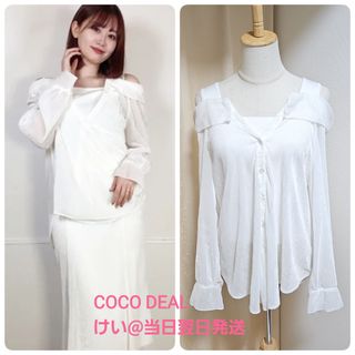 COCO DEAL シアーベロアストライプシャツ×ニットタンクトップ OFF 白