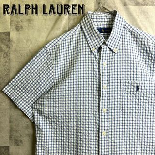 POLO RALPH LAUREN - 美品 ポロラルフローレン シアサッカー BDシャツ 半袖 チェック ブルー M