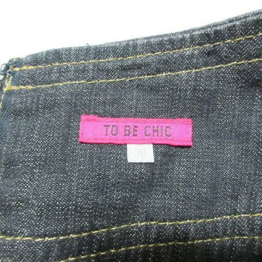 TO BE CHIC(トゥービーシック)のトゥービーシック デニム ひざ丈 スカート フレア フェイクパール IBO53 レディースのスカート(ひざ丈スカート)の商品写真
