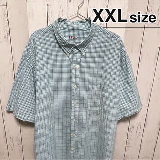 シャツ(shirts)のUSA古着　半袖シャツ　ドレスシャツ　XXL　チェック柄　ライトブルー　水色(シャツ)