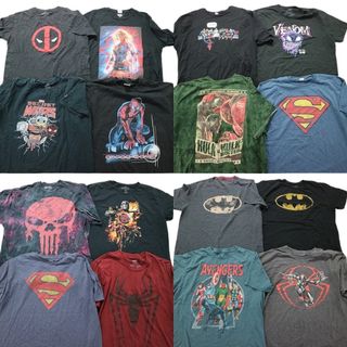 古着卸 まとめ売り マーベル DCコミック 半袖Tシャツ 16枚セット (メンズ XL /2XL ) スパイダーマン バットマン スーパーマン MS9386(その他)