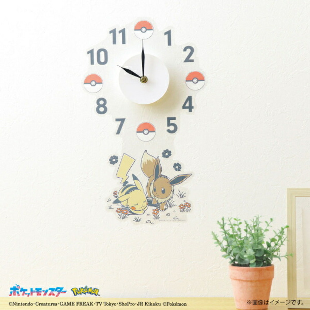 ポケモン(ポケモン)のポケモン　ピカチュウ＆イーブイ ウォールクロックステッカー Nintendo インテリア 時計 レディースのファッション小物(腕時計)の商品写真