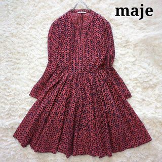 マージュ(maje)の未使用級⭐︎maje　フレアワンピース　カットワーク刺繍　レース　赤　1(ひざ丈ワンピース)