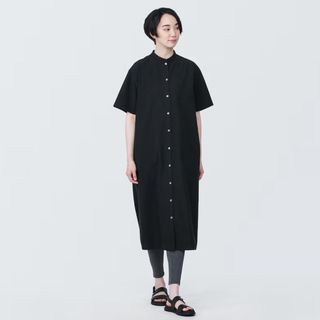 ムジルシリョウヒン(MUJI (無印良品))の無印良品  婦人　涼感　ブロードスタンドカラー半袖ワンピース 婦人Ｍ・黒(ロングワンピース/マキシワンピース)