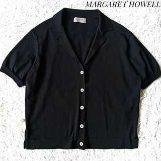 MARGARET HOWELL - 【マーガレットハウエル】コットンニットカーディガン 半袖 襟付 2 ブラック