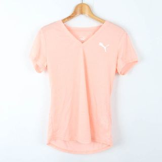 プーマ(PUMA)のプーマ 半袖Ｔシャツ トップス ワンポイントロゴ Vネック スポーツウエア レディース Mサイズ ピンク PUMA(Tシャツ(半袖/袖なし))