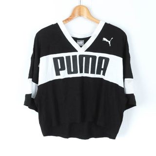 プーマ 半袖Ｔシャツ トップス ロゴT Vネック スポーツウエア レディース Mサイズ 黒×白 PUMA