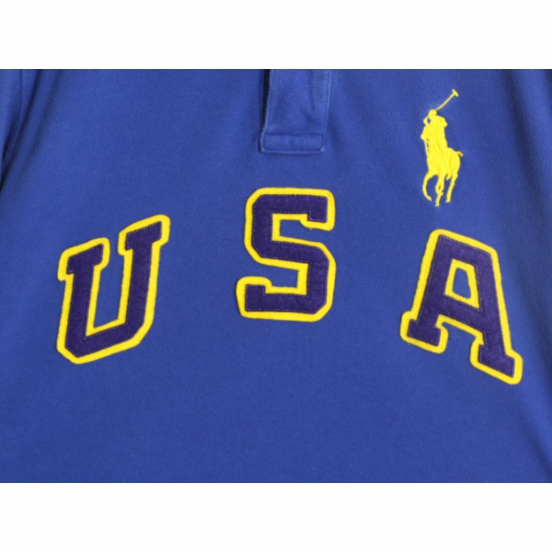 Ralph Lauren(ラルフローレン)のミドルポニー ポロ ラルフローレン 鹿の子 半袖 ポロシャツ メンズ М 古着 半袖シャツ ナンバリング USA ワッペン コットン 2トーン 青 黄 メンズのトップス(ポロシャツ)の商品写真