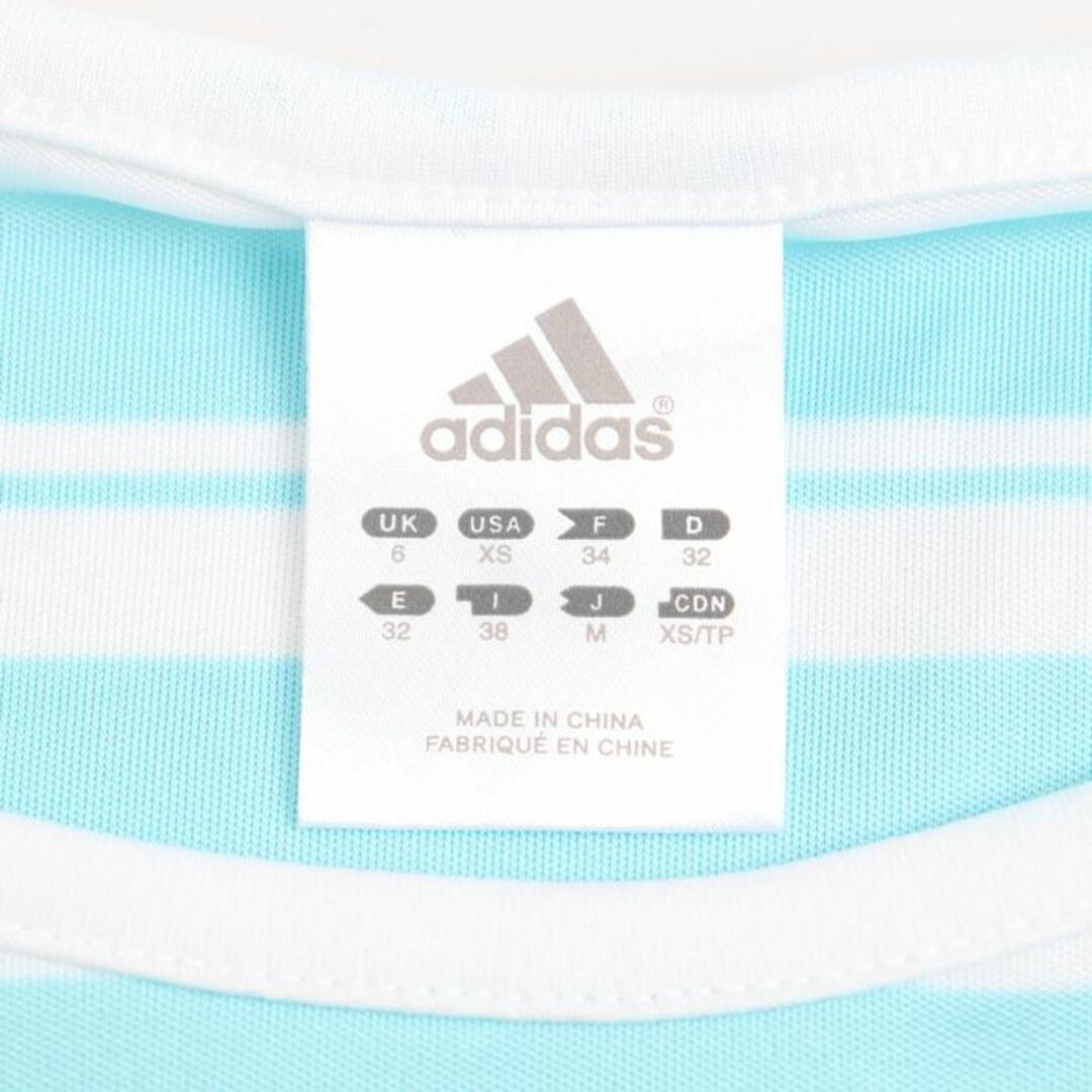 adidas(アディダス)のアディダス 半袖Ｔシャツ トップス ボーダー柄 スポーツウエア レディース Mサイズ 水色×白 adidas レディースのトップス(Tシャツ(半袖/袖なし))の商品写真