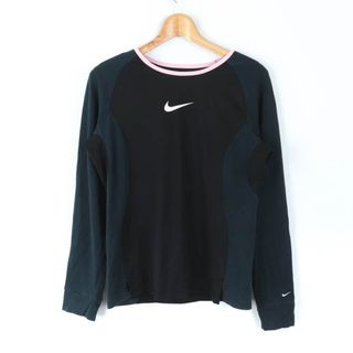 ナイキ(NIKE)のナイキ 長袖Ｔシャツ トップス ワンポイントロゴ スポーツウエア フィットドライ レディース Lサイズ 黒×紺 NIKE(Tシャツ(長袖/七分))