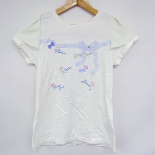 メゾピアノ 半袖Ｔシャツ トップス リボン柄 フレア袖 キッズ 女の子用 L(160)サイズ ホワイト mezzo piano(Tシャツ/カットソー)