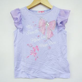 メゾピアノ 半袖Ｔシャツ トップス フレア袖 リボン柄 キッズ 女の子用 130サイズ ブルー mezzo piano(Tシャツ/カットソー)