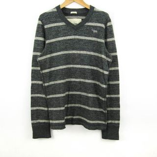 アバクロンビー&フィッチ 長袖Ｔシャツ トップス カットソー スウェット ボーダー メンズ Sサイズ グレー Abercrombie & Fitch(Tシャツ/カットソー(七分/長袖))