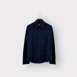 ARMANI JEANS アルマーニ ジーンズ 長袖シャツ 総柄 コットン ネイビー サイズS ヴィンテージ 衣A 6(シャツ)