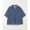 【NAVY】ポリエステル スキッパー5分袖ブラウス -接触冷感-<A DAY I