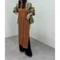 【キャメル】【earthy_】メッシュニットワンピース