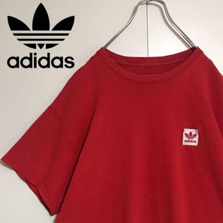 アディダス(adidas)の【ヴィンテージ】アディダス　ワンポイント刺繍ロゴ入りTシャツ　レッド　H818(Tシャツ/カットソー(半袖/袖なし))