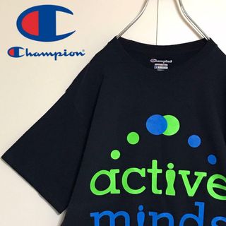 チャンピオン(Champion)の【入手困難】チャンピオン　袖ロゴ入りプリントTシャツ　ネイビー　M  H842(Tシャツ/カットソー(半袖/袖なし))