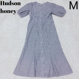 ハドソン(HUDSON)のHudson honey 半袖 シャツ ワンピース ロング ストライプ M(ロングワンピース/マキシワンピース)