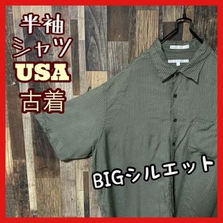 千鳥柄 メンズ 総柄 グリーン 2XL シャツ USA古着 90s 半袖(シャツ)