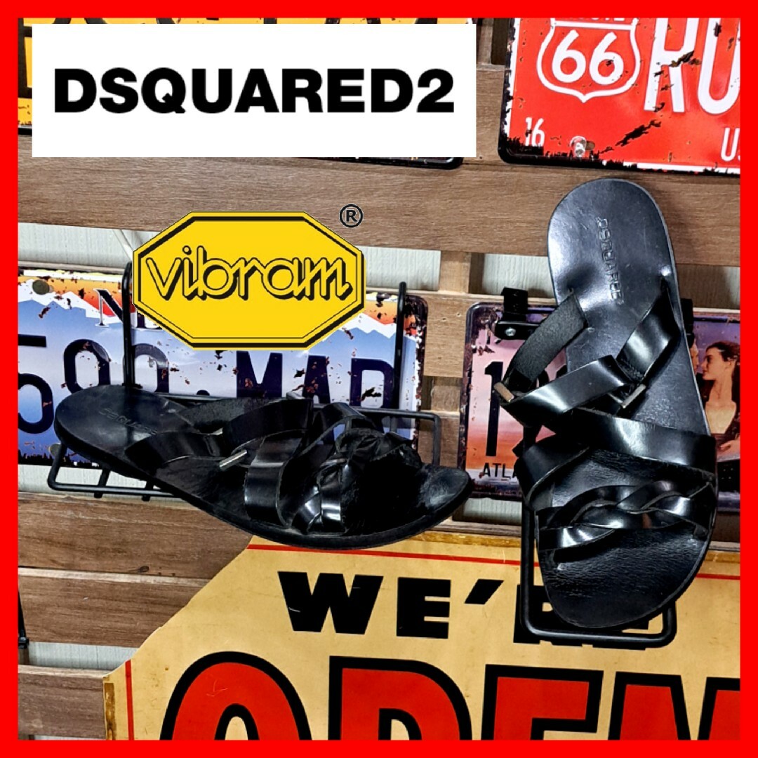 DSQUARED2(ディースクエアード)のディースクエアード×ビブラムソール　クロスストラップ　レザーサンダル　41 メンズの靴/シューズ(サンダル)の商品写真