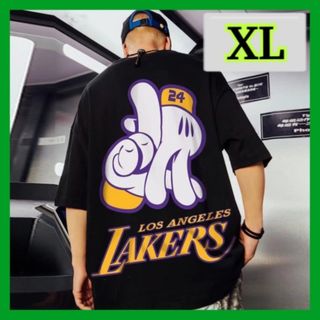 【おすすめ】XLサイズ   プリント 黒 男女兼用　ストリート　ゆったり(Tシャツ/カットソー(半袖/袖なし))