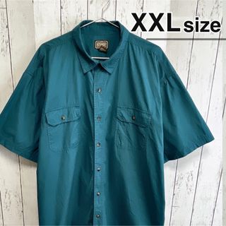 シャツ(shirts)のUSA古着　半袖シャツ　ワークシャツ　ターコイズ　グリーン　ダブルポケット　無地(シャツ)