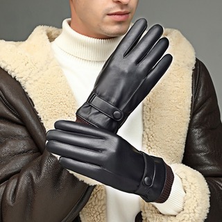 【残り1点】メンズ　手袋　レザータッチ　バイク　スキー　防寒　革手袋　黒(手袋)