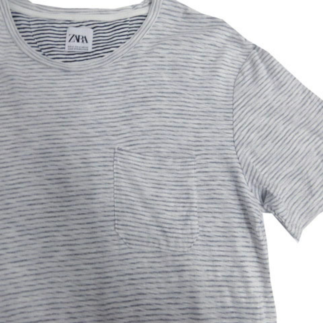 ZARA(ザラ)のZARA Tシャツ 胸ポケ ポケT 半袖 裏プリント ボーダー 白 紺 M メンズのトップス(Tシャツ/カットソー(半袖/袖なし))の商品写真