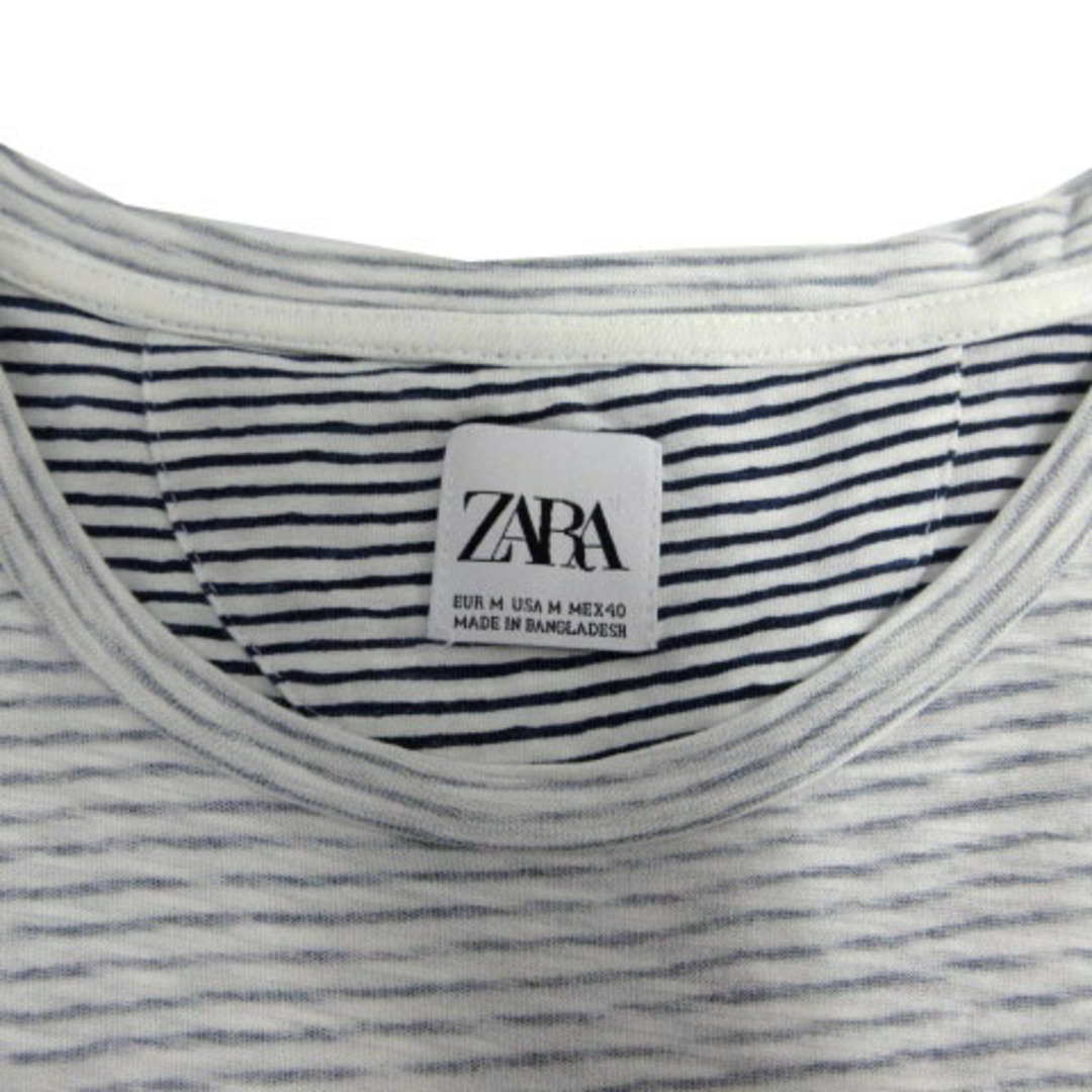 ZARA(ザラ)のZARA Tシャツ 胸ポケ ポケT 半袖 裏プリント ボーダー 白 紺 M メンズのトップス(Tシャツ/カットソー(半袖/袖なし))の商品写真