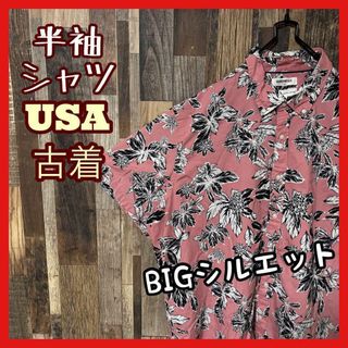 柄シャツ ボタンダウン 総柄 メンズ ピンク 2XL シャツ 古着 90s 半袖(シャツ)