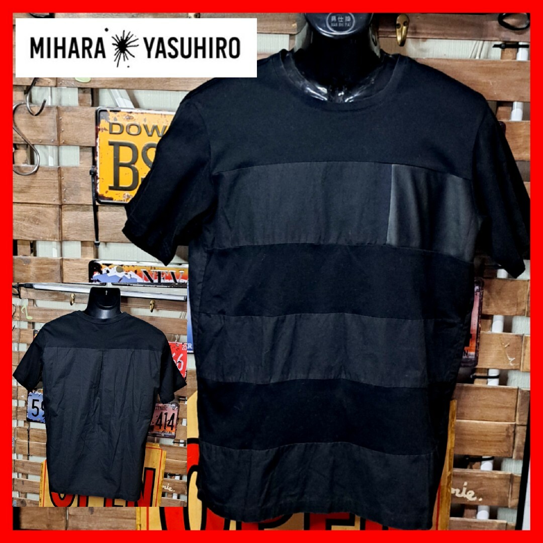 MIHARAYASUHIRO(ミハラヤスヒロ)のミハラヤスヒロ　パッチワーク　ボーダー　半袖Tシャツ　ブラック　Ｍ　46 メンズのトップス(Tシャツ/カットソー(半袖/袖なし))の商品写真