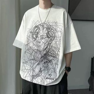 アート柄　落書き Tシャツ 白 ホワイト 2XL フロントプリント(Tシャツ/カットソー(半袖/袖なし))