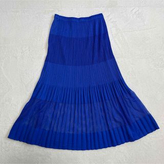 PLEATS PLEASE ISSEY MIYAKE - プリーツプリーズ プリーツ フレア メッシュ ロングスカート 2 ブルー