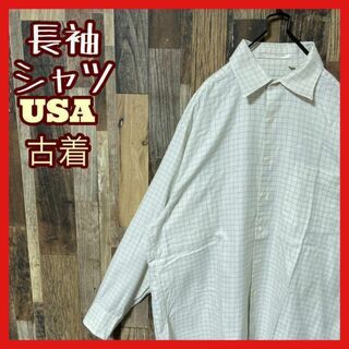 ホワイト メンズ L チェック カジュアル シャツ USA古着 90s 長袖(シャツ)