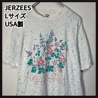 ジャージーズ(JERZEES)の【ジャージーズ】USA製半袖Tシャツ　花柄　90s ビンテージ　鳥　白T　47(Tシャツ/カットソー(半袖/袖なし))