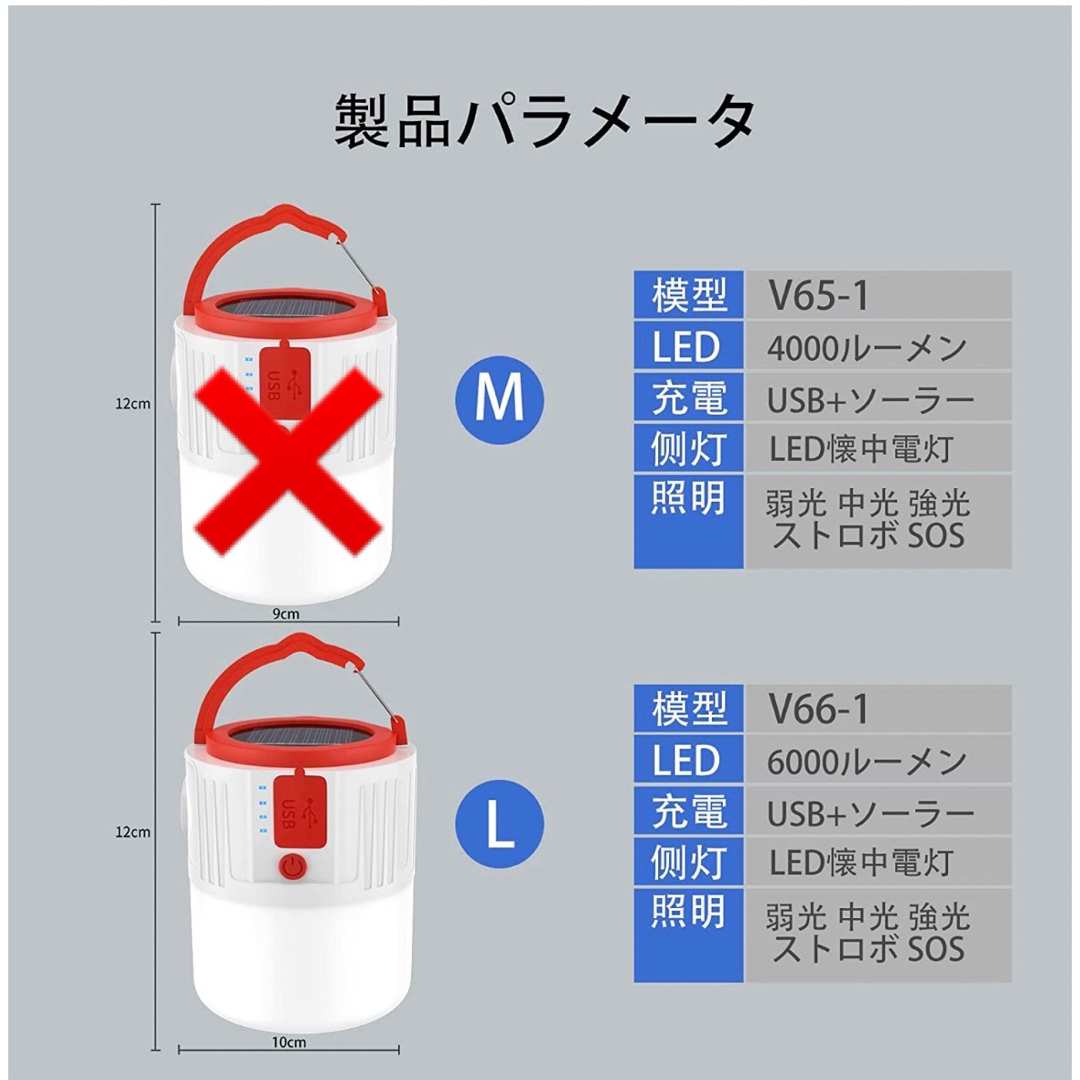 LEDランタン トーチ 照明 ソーラー充電 USB充電 3輝度切替 ストロボ光 スポーツ/アウトドアのアウトドア(ライト/ランタン)の商品写真