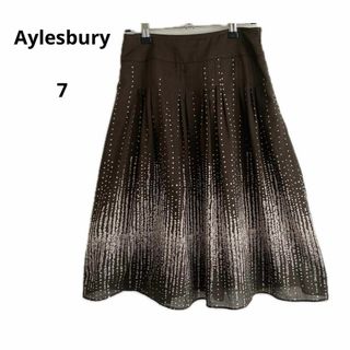 アリスバーリー(Aylesbury)の美品 Aylesbury アリスバーリー ひざ丈スカート ブラウン ７ 日本製(ひざ丈スカート)