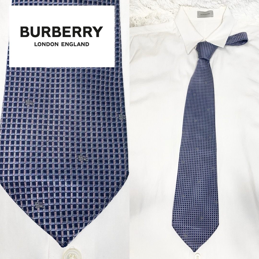 BURBERRY(バーバリー)の【美品】 Burberry London  ネクタイ ネイビー格子 メンズのファッション小物(ネクタイ)の商品写真