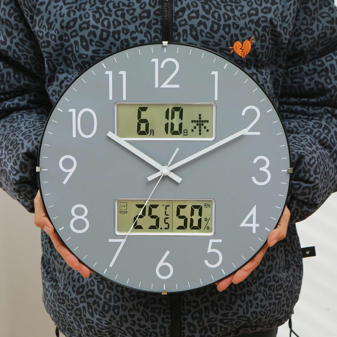 【色: グレー】Nbdeal 掛け時計 温度 湿度 日付 曜日表示 連続秒針 静 インテリア/住まい/日用品のインテリア小物(置時計)の商品写真