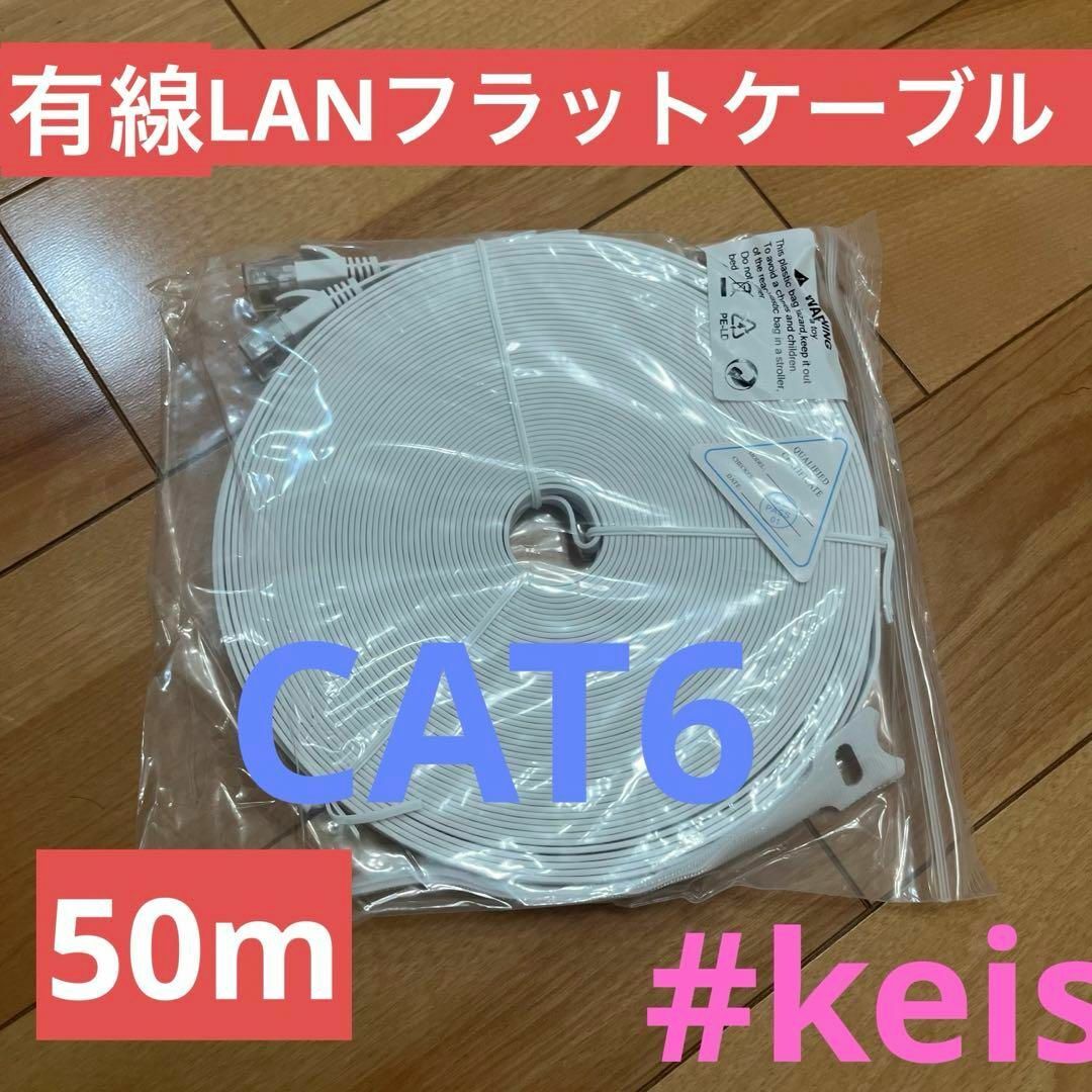 有線LAN フラットケーブル CAT6 50m ホワイト その他のその他(その他)の商品写真