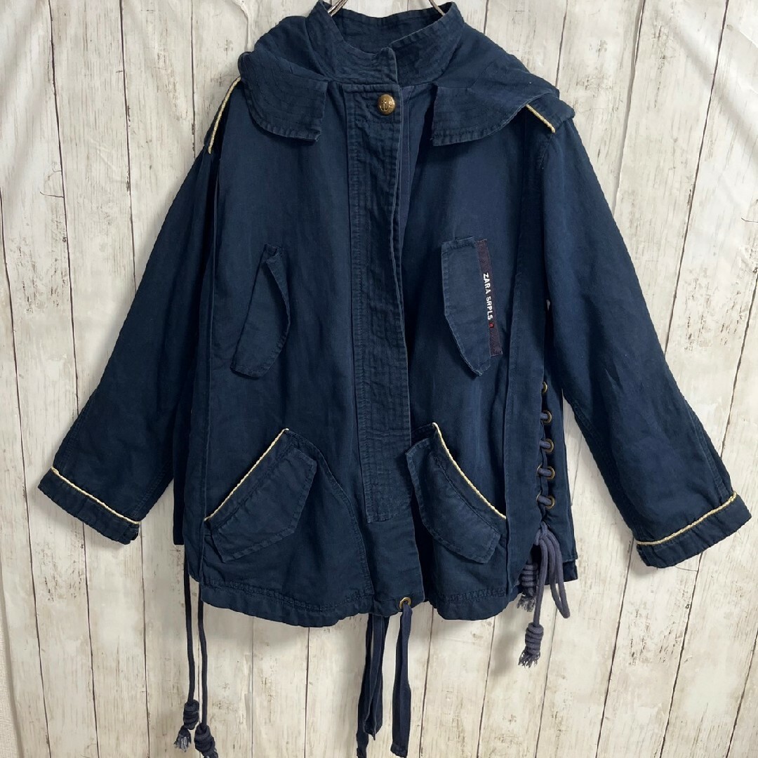 ZARA(ザラ)のZARA SRPLS モッズコート　デザイン　ネイビー　ジャケット　S レディースのジャケット/アウター(モッズコート)の商品写真